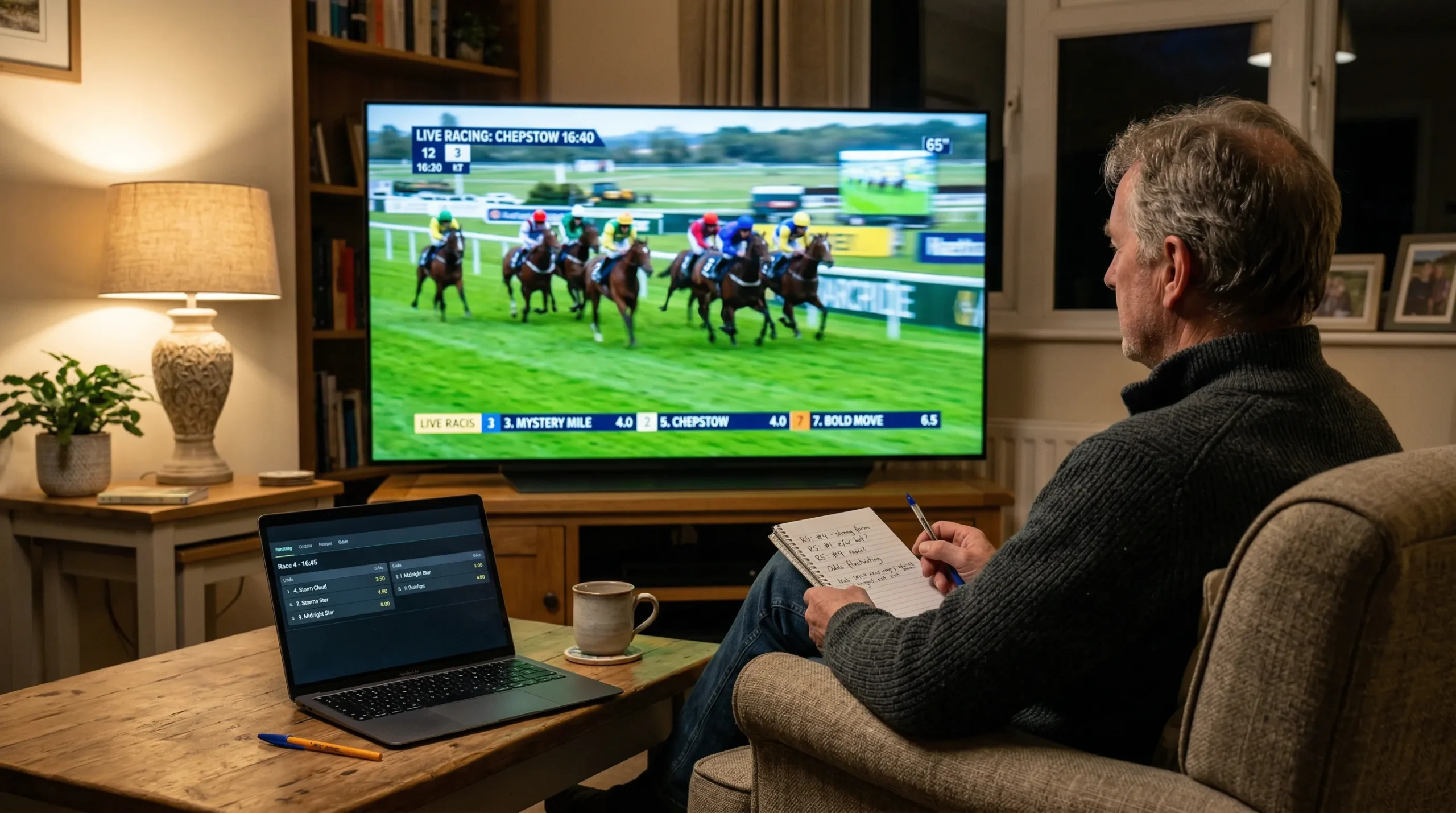 Paardenrace live streaming op een scherm bij Bet365
