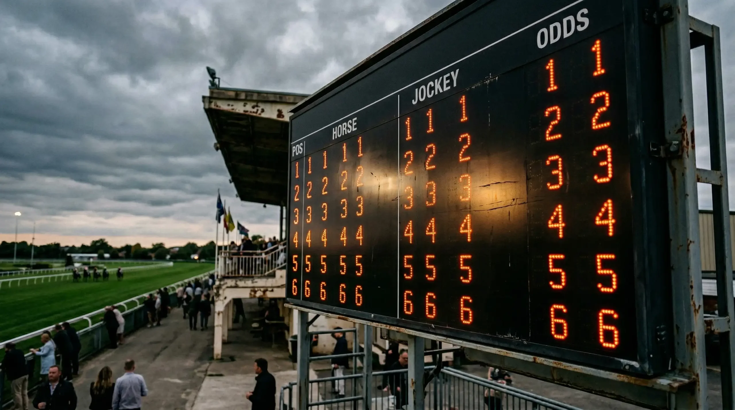 Odds bij paardenrennen: quoteringsscherm op de renbaan